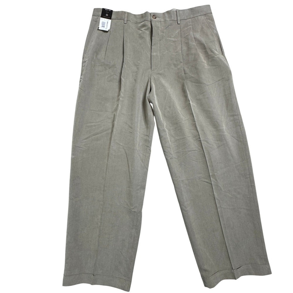 NWT Claiborne Mens Pleated Wrinkle‎ Free Dress Pants Khaki Tan W42 L30
